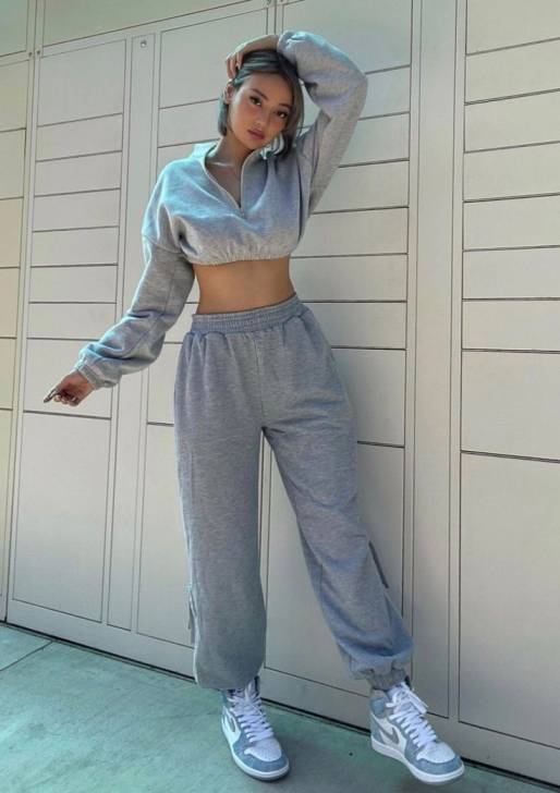 Sporty-Chic Gray Sweat Set