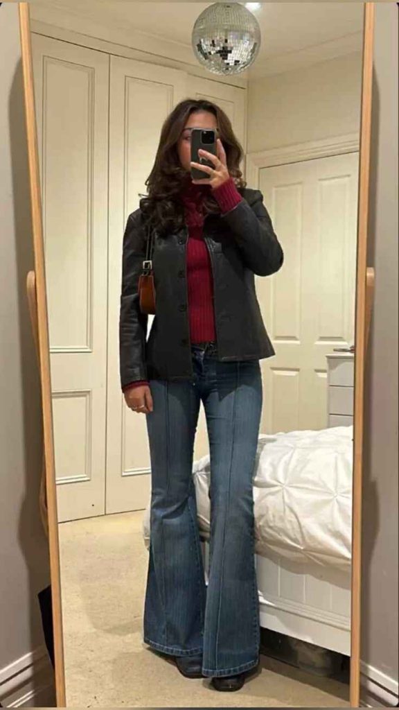 Tough and Prepared Look with Bootcut Jeans and a Leather Jacket